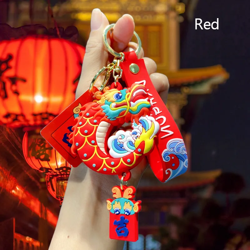 1PC Rot Neue Keychain Nette Schlüsselanhänger Hängen Zubehör Dekore Chinesischen Drachen Jahr Schlüsselanhänger Glück Geschenk_voghion.com
