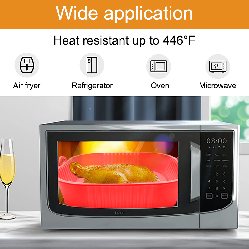 Quadratischer Silikon-Luftfritteusen-Einlagekorb, wiederverwendbarer Luftfritteusen-Topfbehälter, hitzebeständiges Lebensmittelbacken für AirFryer-Hähnchenzubehör_voghion.com