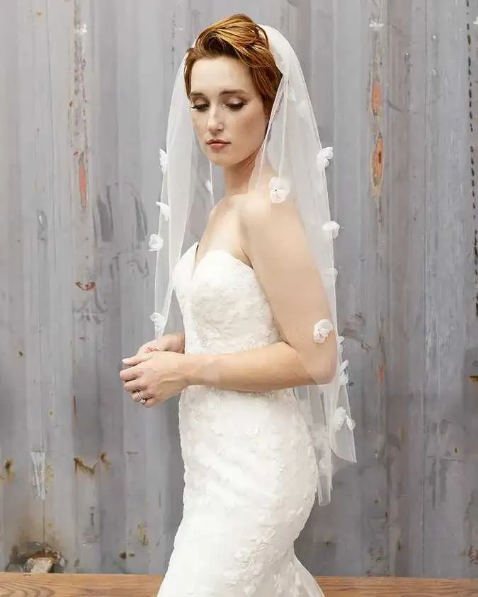 Haarschmuck 1m Hochzeitsschleier 2022 Organza Blumen Eine Schicht mit Kamm Braut Kopfschmuck Brautschleier Frauen Zubehör_voghion.com