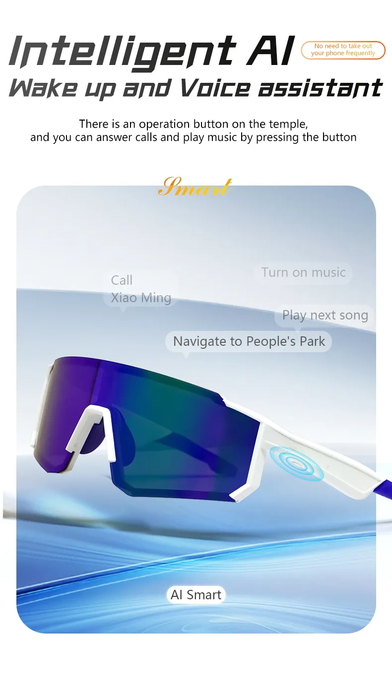 Gafas de sol inteligentes con Bluetooth, diseño de viento y arena (2025), para ciclismo al aire libre, para hombres y niñas, con colores deslumbrantes._voghion.com