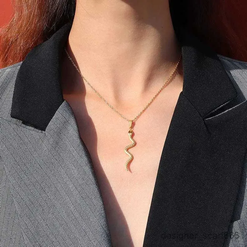 Collane a forma di serpente in acciaio inossidabile punk per donne e uomini, collana con ciondolo a forma di animale dello zodiaco color oro, da uomo e da donna_voghion.com