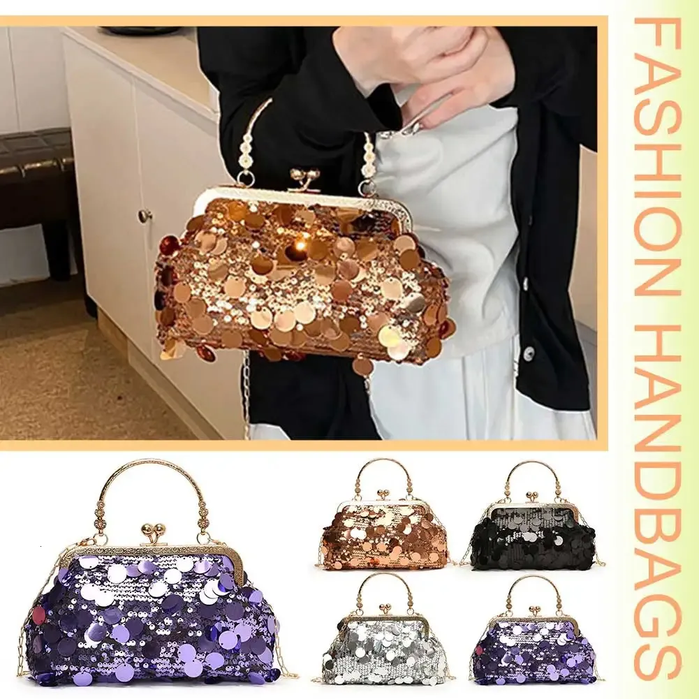 Paillettes Pochette Moda Sera Borse Catena Tracolla Bg Borsa a Tracolla Grande Capacità Manico Superiore Borsa per Festa di Nozze 241212_voghion.com