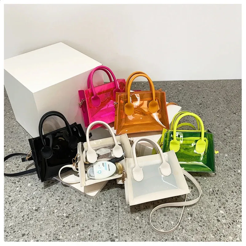 Mode PVC Zipfel Frauen Transparente Handtasche Dame Telefon Geldbörse Sommer Strand Klare Umhängetaschen 240826_voghion.com