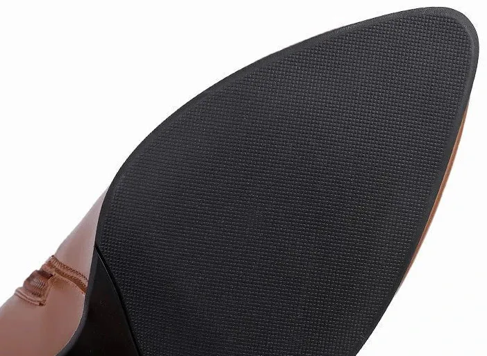 Botas altas elegantes para mujer de cuero marrón para invierno_voghion.com