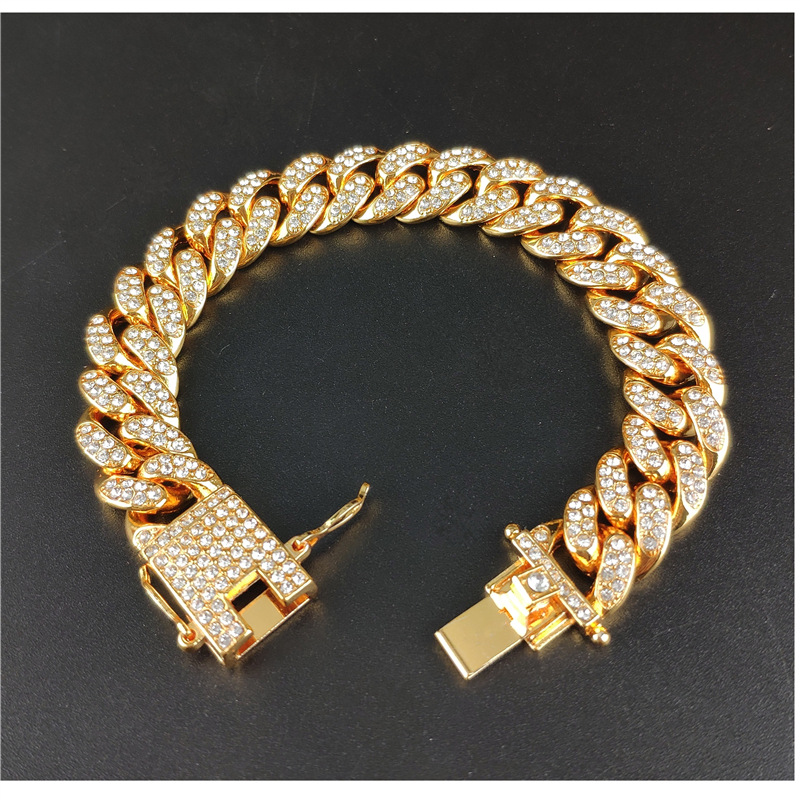 Hip Hop Street Punk Rock Cuban Chain Bracelet Full Of Rhinestones Hiphop Hipster Cuban Chain Men's Bracelet Bracelet Accessories_voghion.com