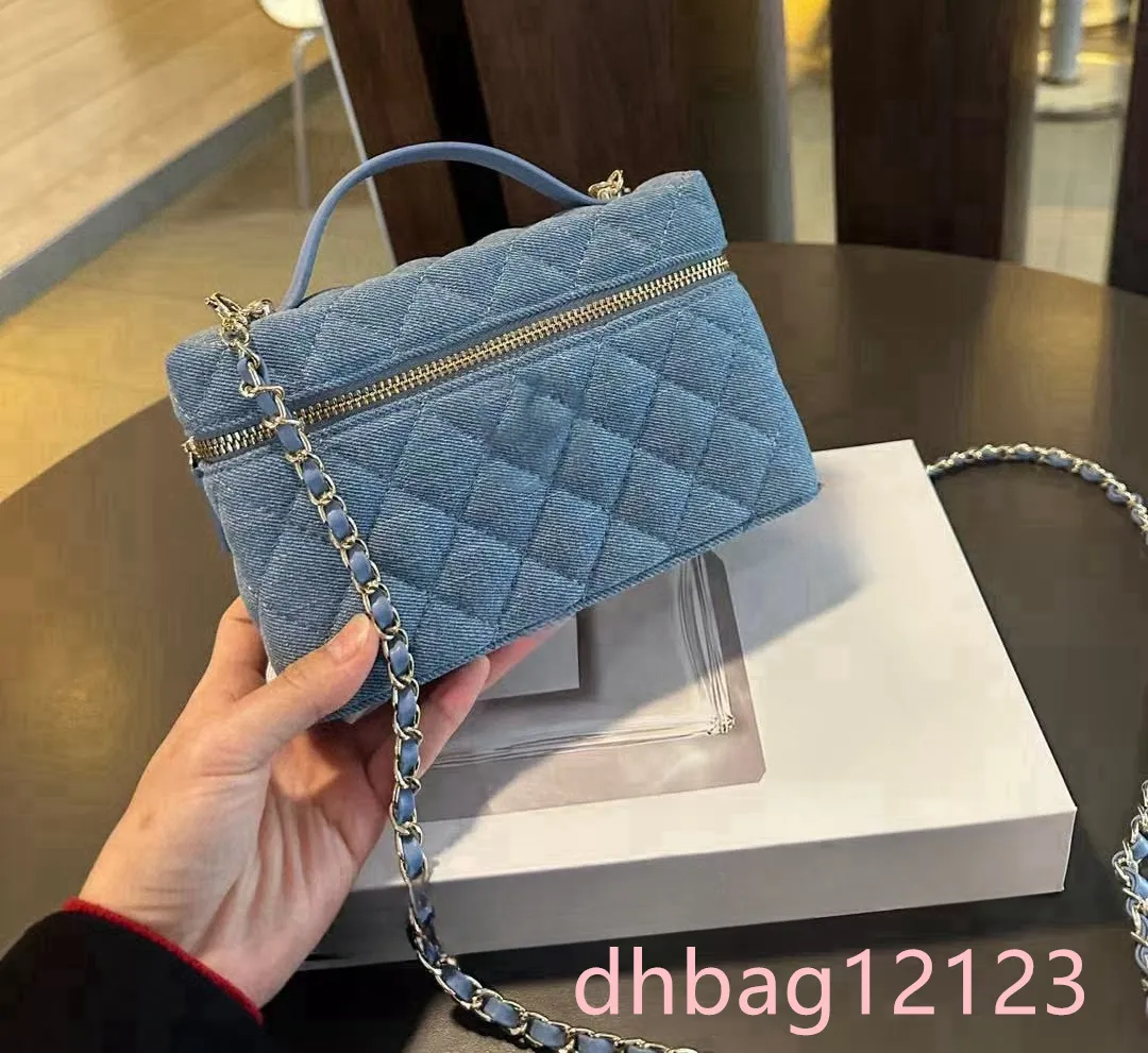 Borsa da donna con manico superiore, borsa da trucco, borsa a tracolla diagonale con catena in denim, porta rossetto, mini_voghion.com