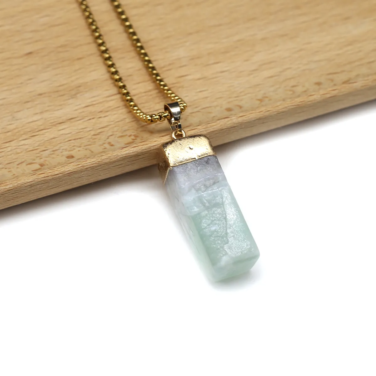 Natural Stone Pendant Necklace For Women Rectangular Charm_voghion.com