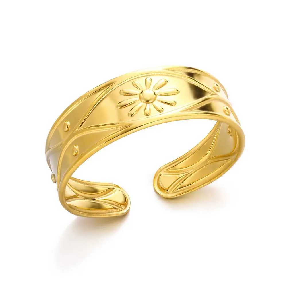 Pulsera rígida de flor vintage en acero inoxidable mujer_voghion.com