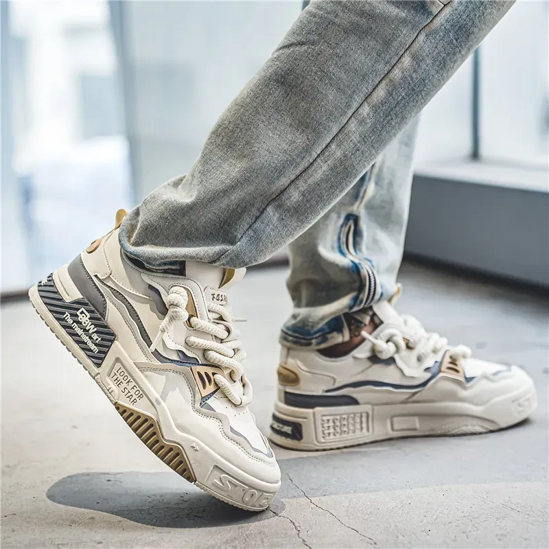 Men's Easy To Clean Skateboard Shoes, Good Grip, Breathable Lace Up Sneakers, Men's Shoes 2024_voghion.com