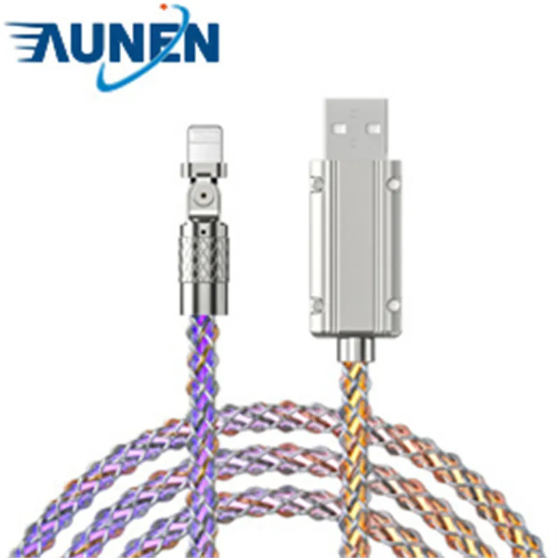 Câble de chargement USB-C pour voiture, lumière colorée RVB 120 W 6 A, transfert de données rapide, compatible avec iPhone/Samsung/Xiaomi_voghion.com
