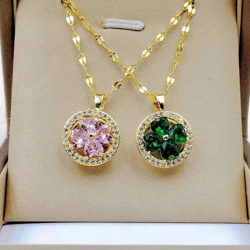 Halsketten Mode Charme Grüne Halskette Klassische Vintage Rosa Blume Klee Herz Schlüsselbein Kette Anhänger Geschenk_voghion.com