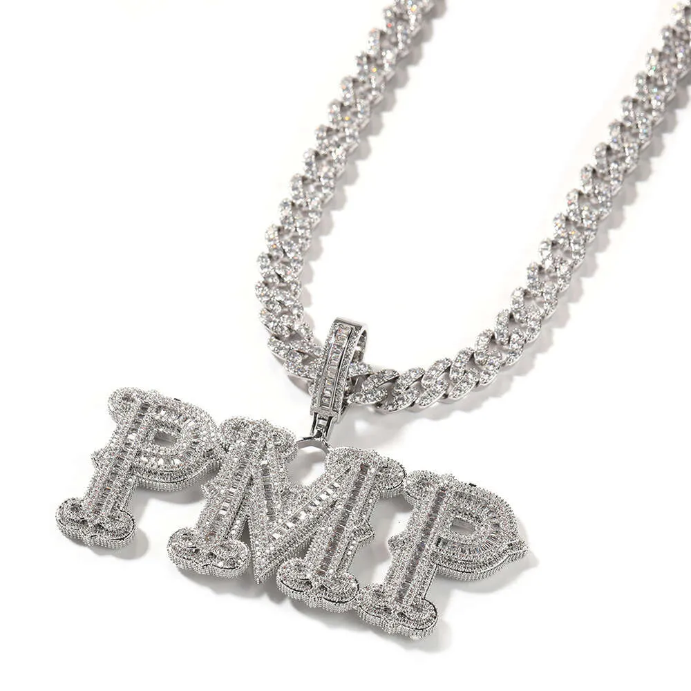hip hop plein barbelé roche sucre lettre bricolage épissage combinaison collier personnalisé GRA moissanite diamant or argent_voghion.com