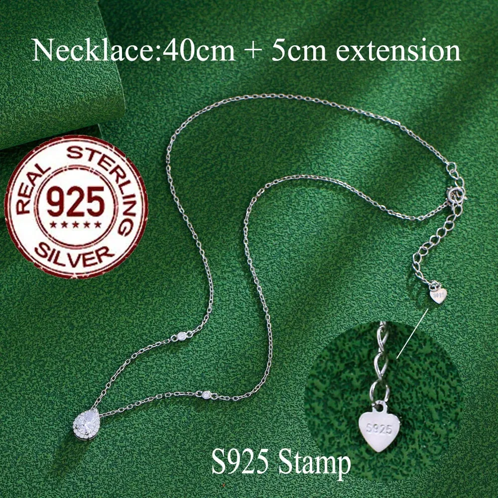 CWWZircons - Orecchini a bottone in argento sterling puro con taglio a pera e zirconi cubici, set di collane con ciondolo per donna, accessori di gioielleria raffinata, regalo_voghion.com