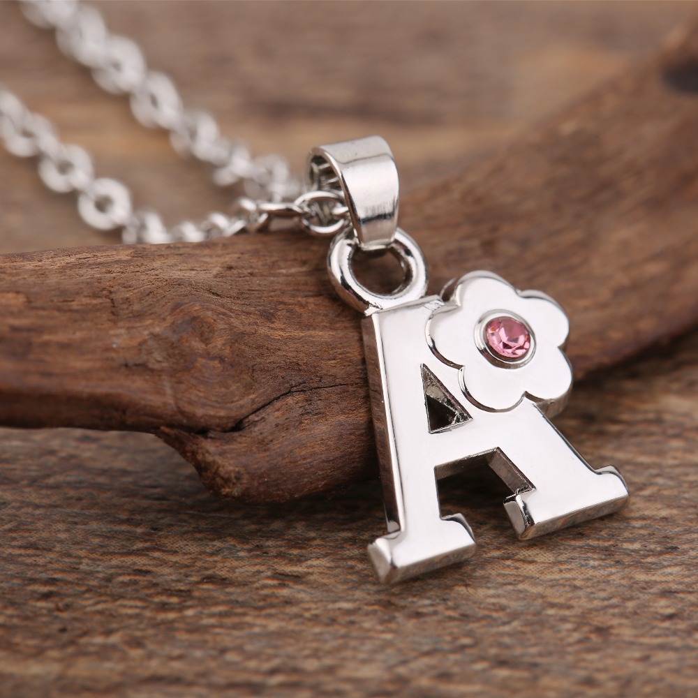 My Shape Initials Flower Letters Name Necklace for Girls Children Alloy Crystal Flower A-Z Alphabet Pendant Chain Children Jewelry_voghion.com