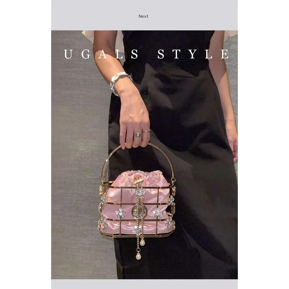 Modische Damen-Handtasche mit ausgehöhltem Metallkäfig, glitzernd, glänzend, für Abendveranstaltungen, Hochzeiten, Partys, Clutch, Umhängetasche_voghion.com