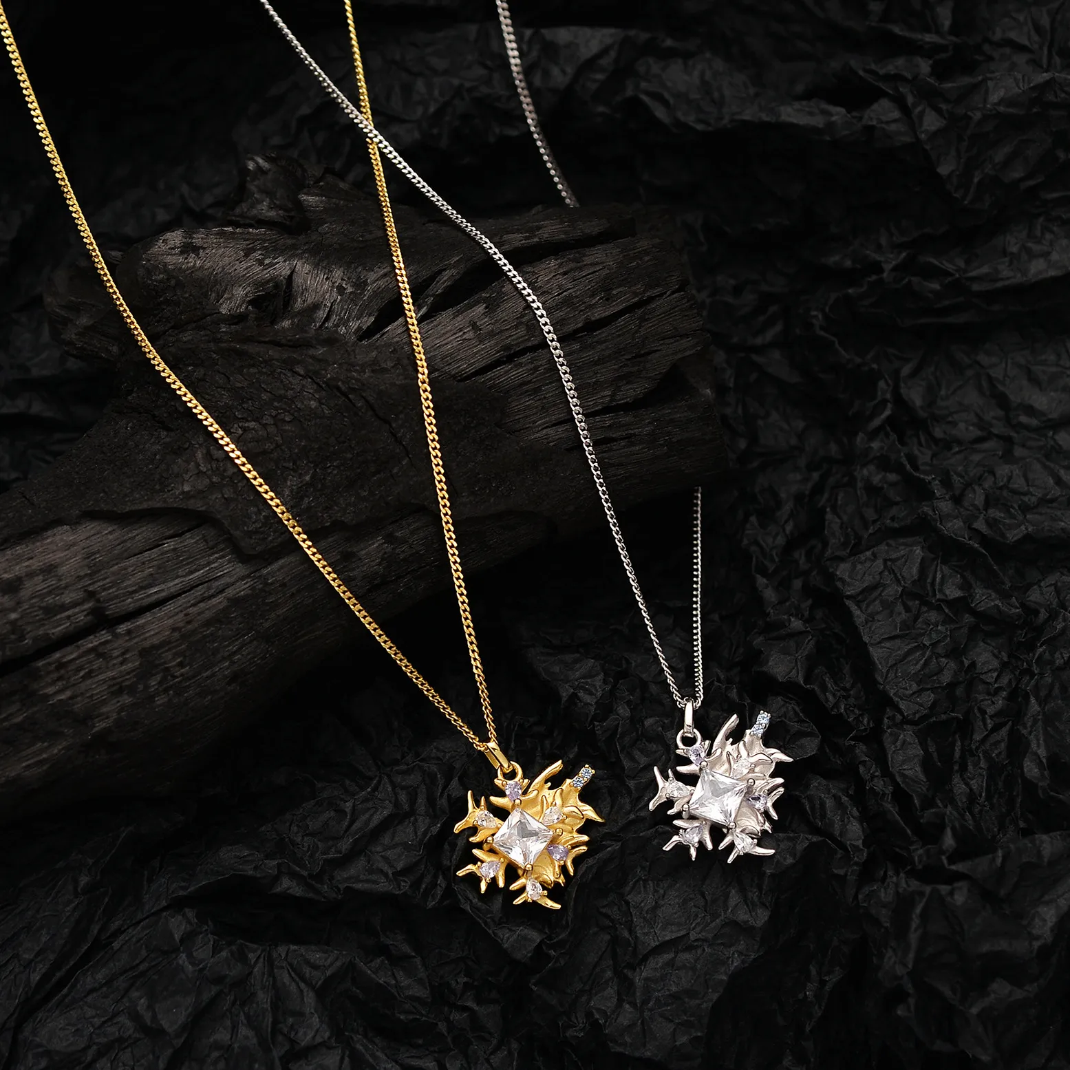 Catene Gioventù di vigore Solido argento CZ accento irregolare fiocco di neve collana pendente Y1S2N1054_voghion.com