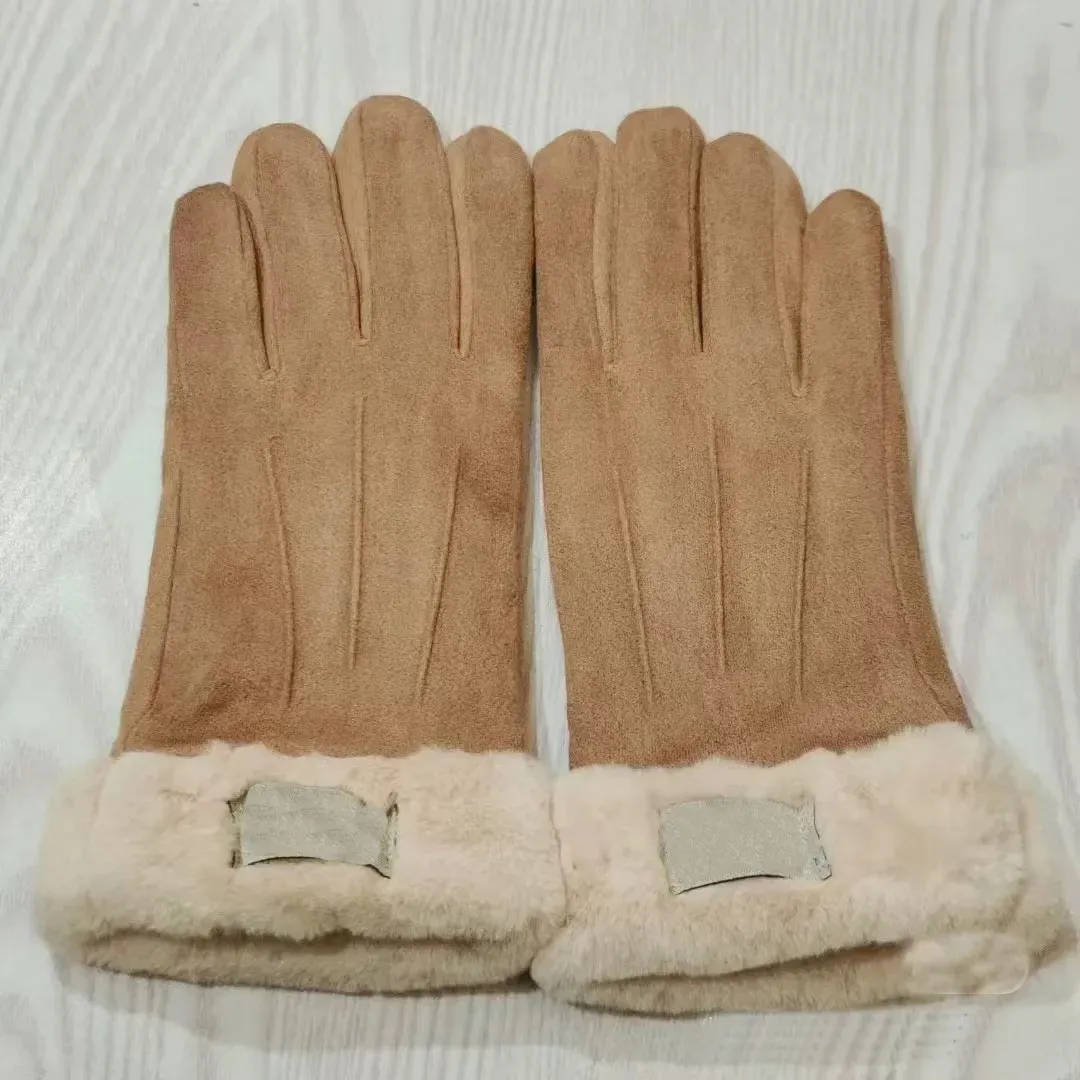 Gants de créateur Gants d'hiver en cuir pour femmes Écran tactile en peluche pour cyclisme avec bout des doigts en peau de mouton isolé chaud Gants_voghion.com