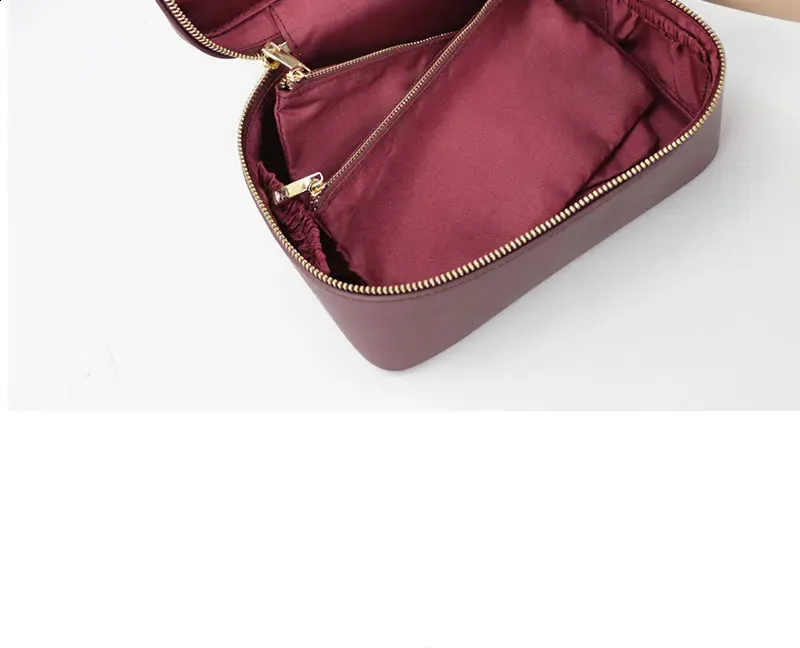 Ladies Saffiano Split Leather Travel Toiletry Case Portable Hanging Makeup Organizer Box Dopp Kit Cosmetic Bag For Women_voghion.com
