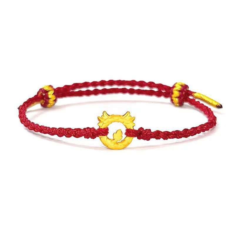 Bracciale di Capodanno da uomo e da donna con fibbia di sicurezza a forma di drago, in oro con anno zodiacale e corda rossa_voghion.com