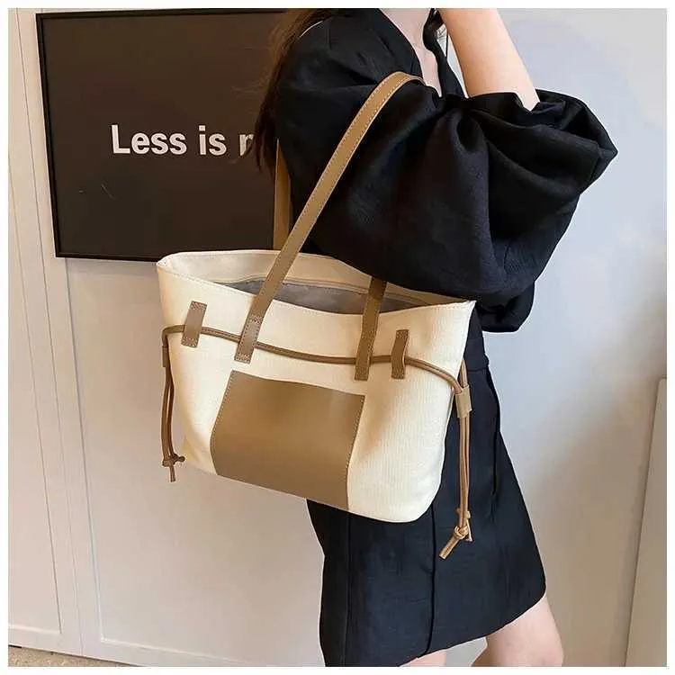 Women's Shoulder Bag Tote Bag Contrast Canvas Pu Large Capacity_voghion.com