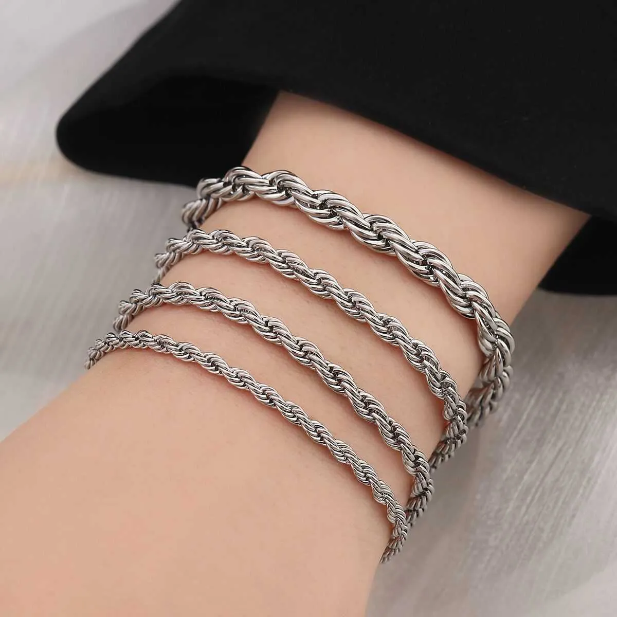 Brățară placată cu aur autentic, lanț cubanez de 5 mm, frânghie de 3 mm, unică, subțire, cu microfigaro, lanț de grâu, din oțel inoxidabil, streetwear_voghion.com
