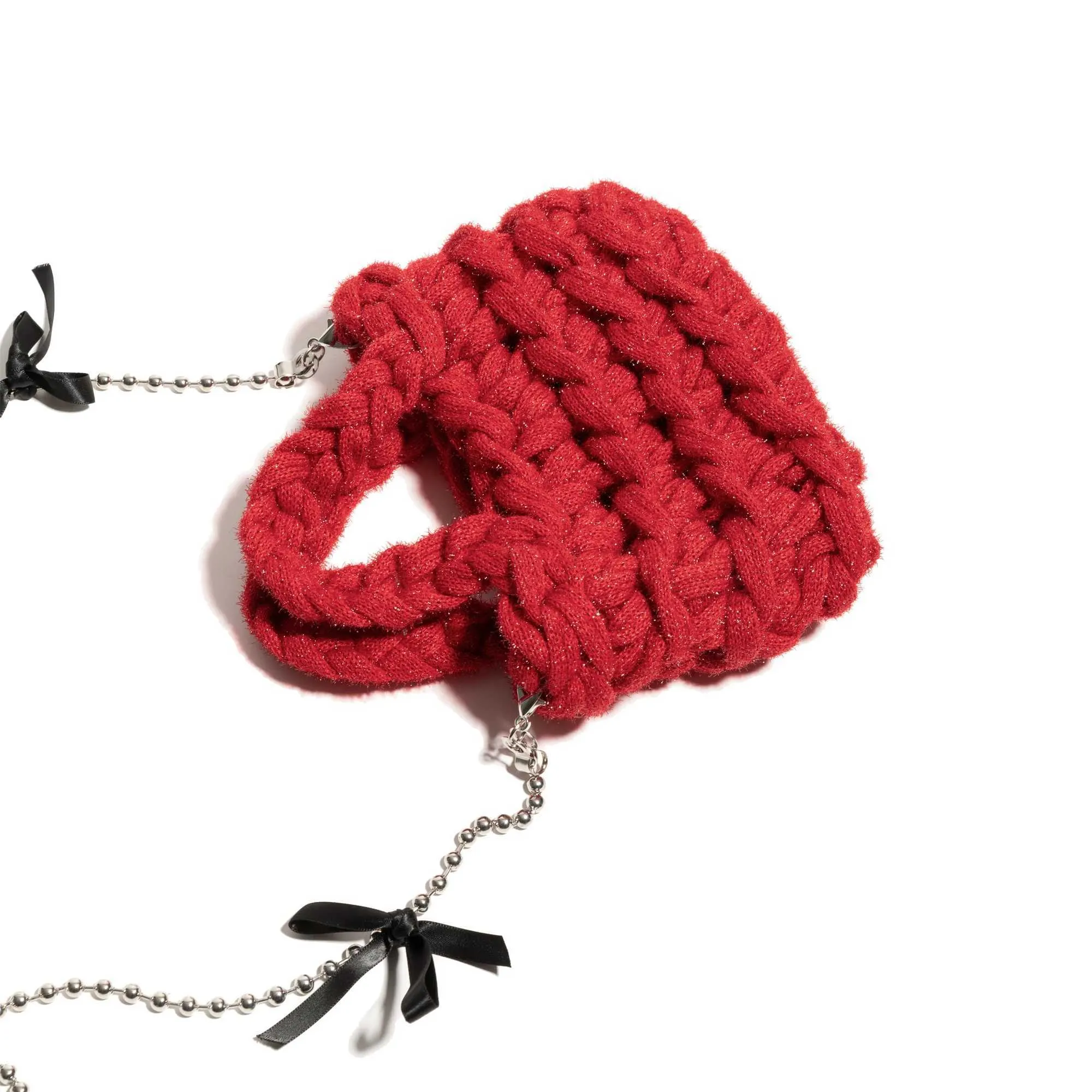 MABULA Weihnachtsrote gestrickte Hobo-Handtasche, Winter, warmer Baumwollstoff, stilvolle gewebte Handy-Geldbörsenkette, schlichtes Design_voghion.com