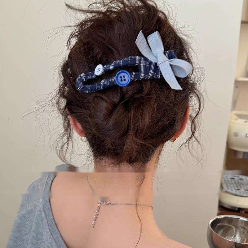 Blue Mood ~ Forcina per capelli dolce da donna, con fermaglio a becco d'anatra e fiocco grande e carino, per la parte posteriore della testa._voghion.com