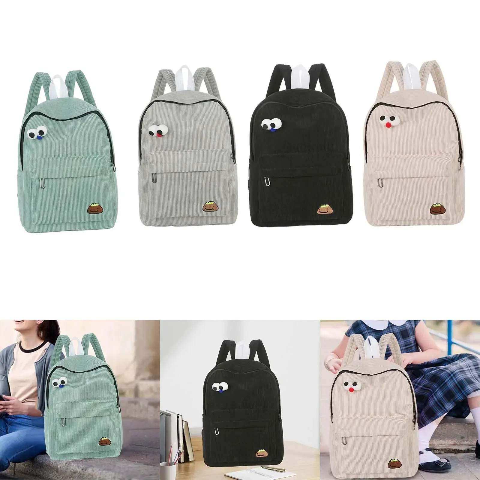 Corduroy Backpack Shoulder Casual Water Resistant Laptop Bag Travel Daypacks For Girls Women Shopping Work Daily Use_voghion.com
