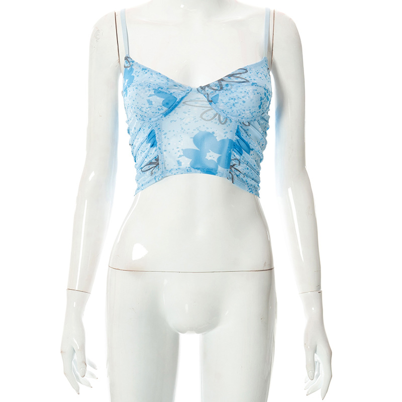 D21TP4802024 Sommer Neuer Sling-Pullover-Druck Plissee Offener Nabel Lässiges kleines Tanktop für Damen_voghion.com