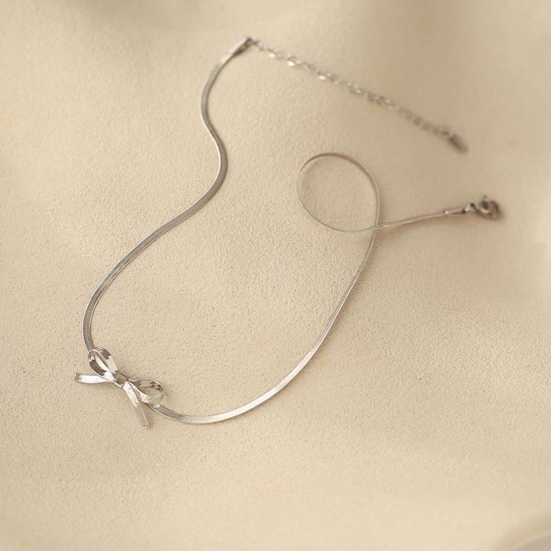 Necklace Choker Bow Necklace Snake Bone Small Fresh Titanium Steel Gold Plated Sier Does Not Fade_voghion.com