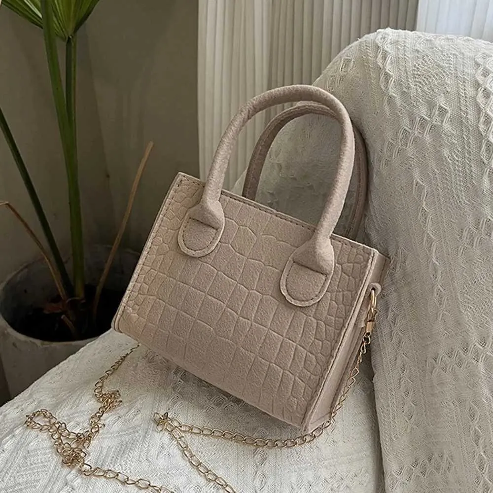 Damen Filz kleng véiereckeg populär Steenmodesch Textur Mini Kette Handtasche 2024 nei Damen Schëller Messenger Tasche Y241123_voghion.com