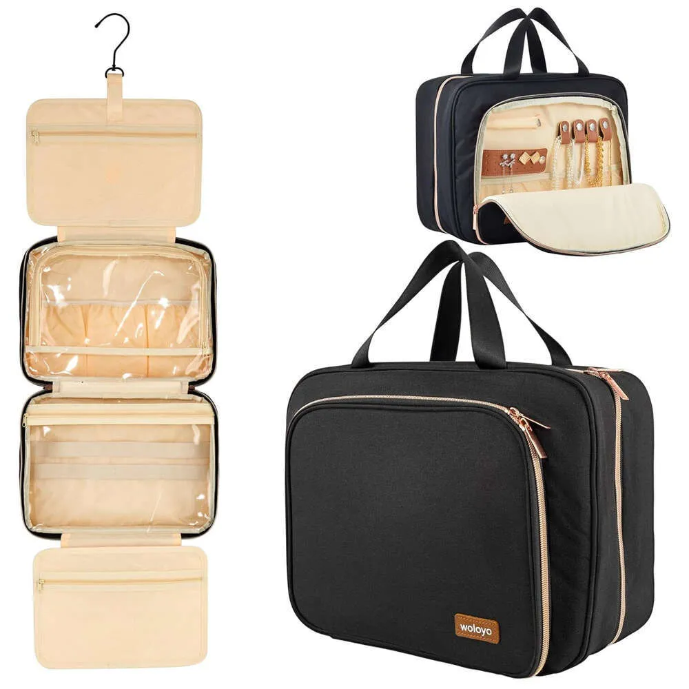 Foldable Toiletry Organizer Hanging Storage Bathroom Makeup Case Travel Dry And Wet Separation Cosmetic Bag_voghion.com