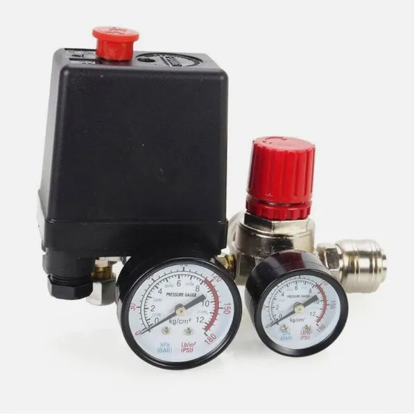 1/4" drukregelaar met schakelaar voor compressor, 230V, 20A, 8 bar, IP44_voghion.com