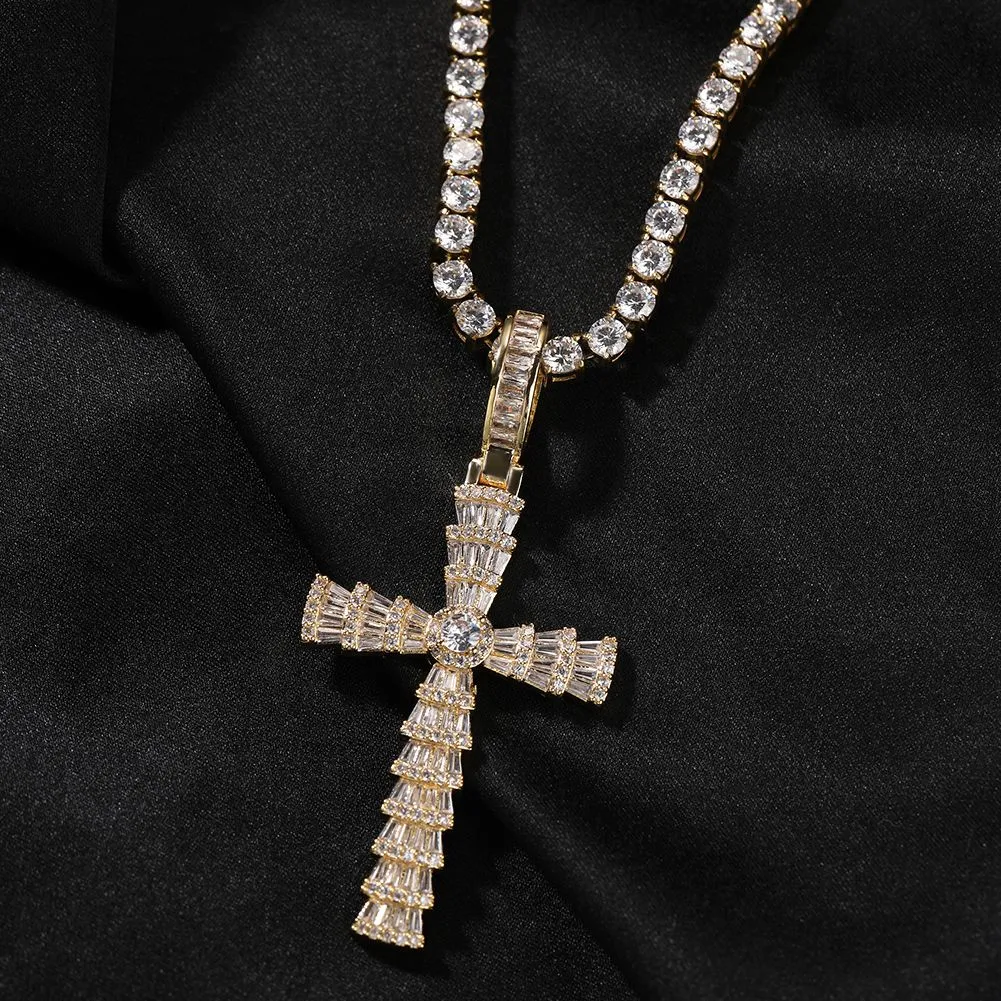 Cross Pendant Necklace For Men With 5a Zircon And Gold Plating_voghion.com
