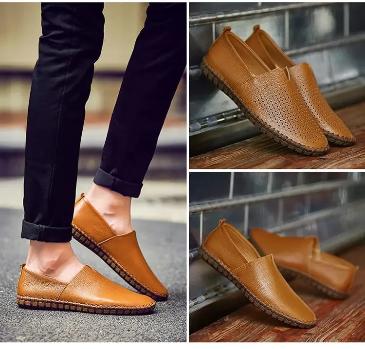 Grande taille 48 49 en cuir véritable plat hommes blanc doux espadrilles décontractées mâle confortable marche conduite chaussures mocassins mocassins_voghion.com
