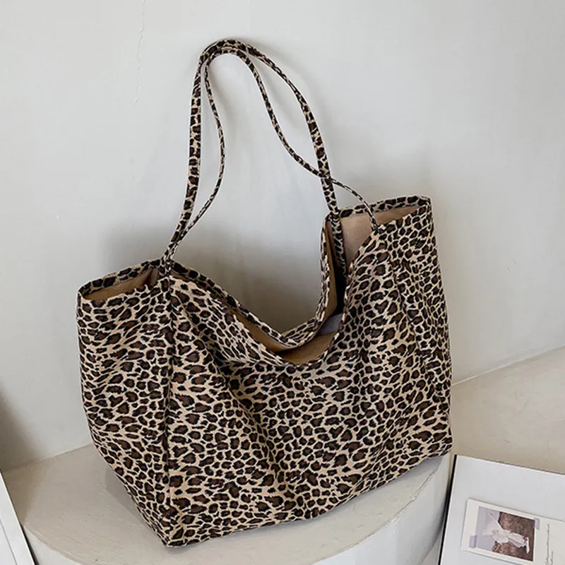 Große Kapazität Leopard Druck Leinwand Handtasche Für Frauen Schulter Weibliche Neue Mode Designer Shopping Casual Tote Tasche_voghion.com