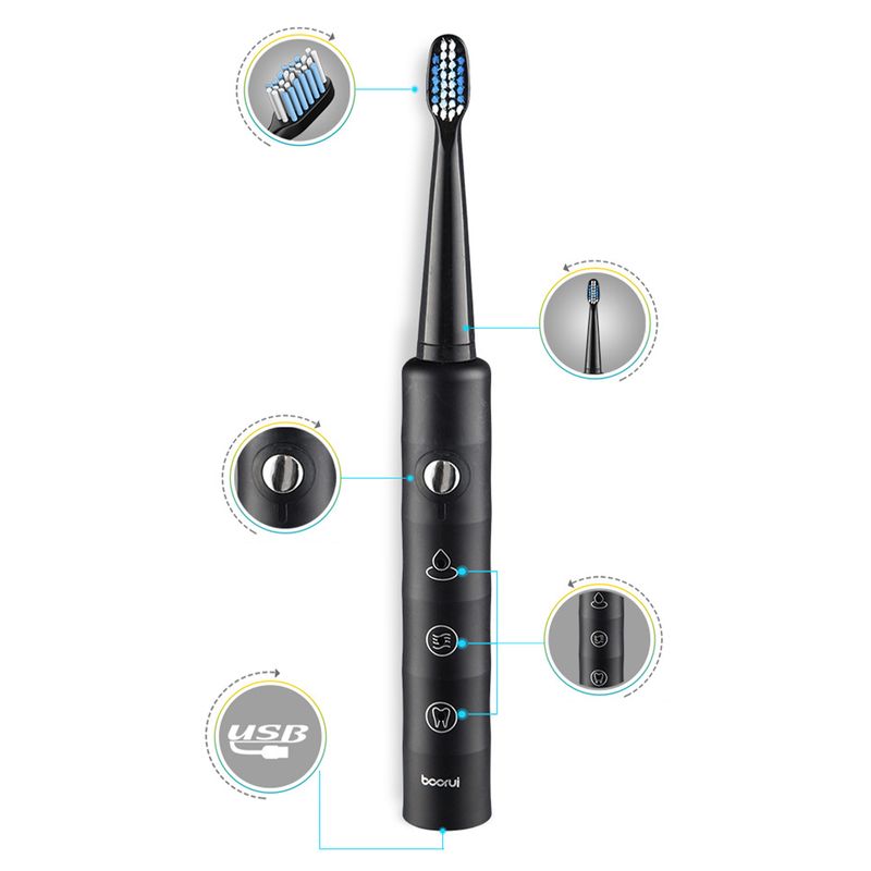 Ruixingst 1 Set Zahnbürste Automatische Wiederaufladbare ABS Tiefe Reinigung Elektrische Zahnbürste für Zu Hause_voghion.com