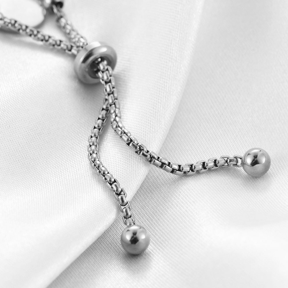 Braccialetto di perline con palline piccole e ciondolo rotondo regolabile in acciaio inossidabile per uomo e donna_voghion.com