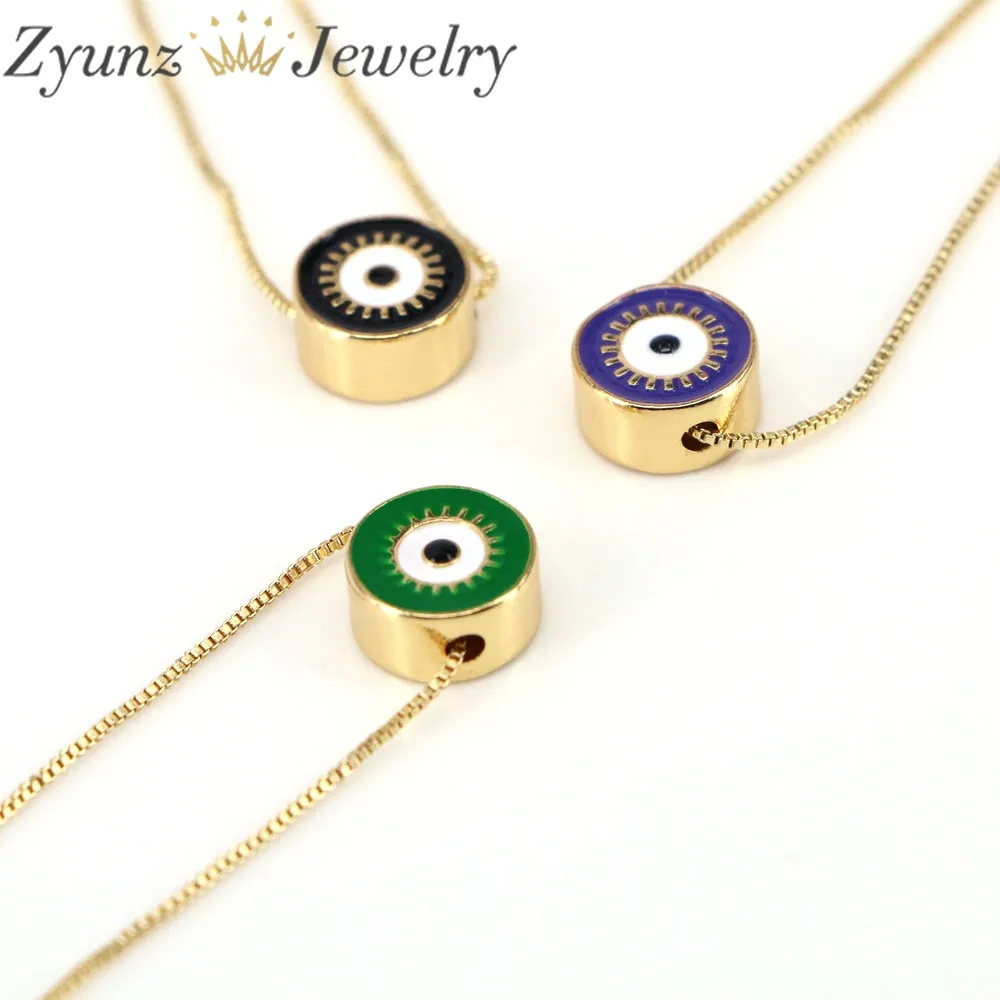 Collane con ciondolo colorato smalto moneta rotonda occhio gioielli turchi collana di perline portafortuna carino catena oro_voghion.com