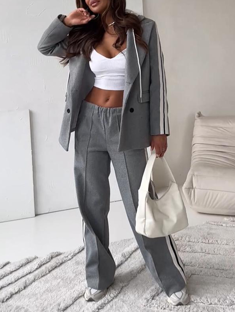 Women's Clothing New Autumn and Winter Leisure Ribbon Hooded Suit Wide leg Pants Two piece Set