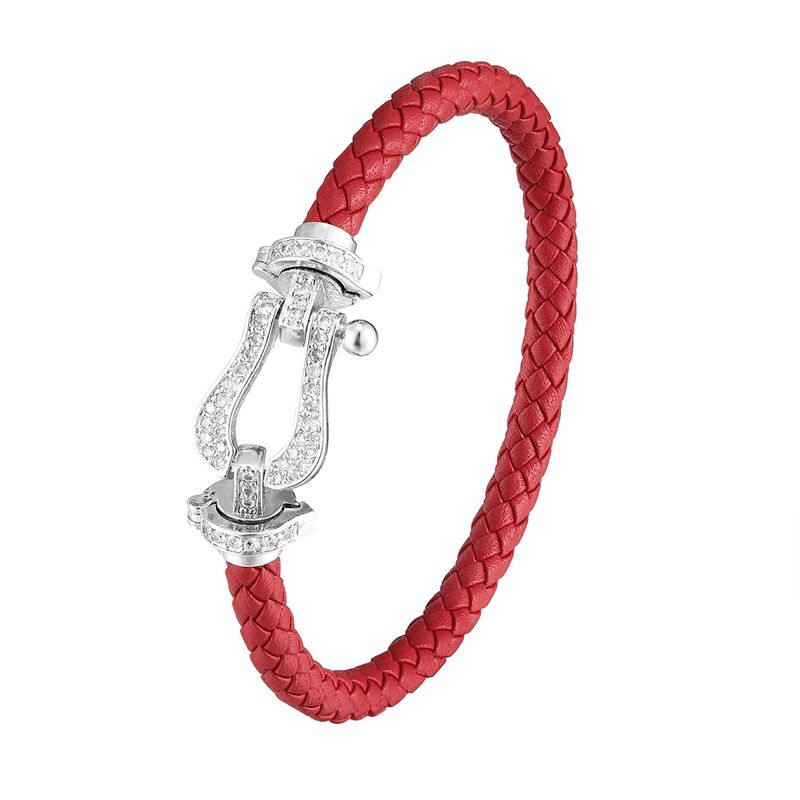 Braccialetto alla moda e alla moda da donna con fibbia a ferro di cavallo, testa a forma di U tempestata di diamanti, micro intarsiato, semplice_voghion.com