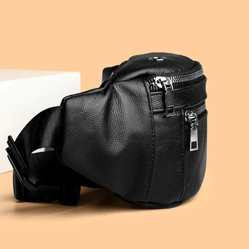 VC Paprasta Juoda Vyriška Natūralios Odos Juosmens Kuprinė Lengva Sportinė Juosmens Kuprinė Vyrams Diržo Maišelis Telefonui Krūtinės Krepšiai Vyrams Mažas_voghion.com