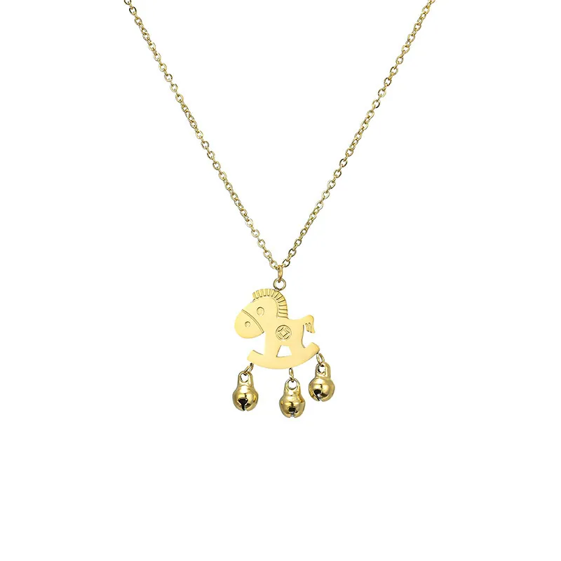 Pendentif collier cheval cloche minimaliste en acier inoxydable_voghion.com