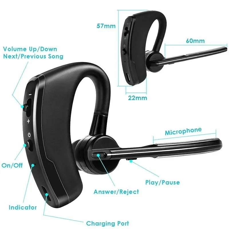 Trucker Wireless Headset Bluetooth 5.1 Earpiece Dual Mic Earbuds Noise Cancelling_voghion.com