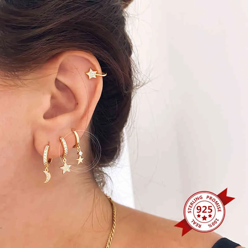 Sterling Sier Ear Buckle Dainty Minimalist Dangling Cz Hie Hoop Earrings Crescent For Women_voghion.com