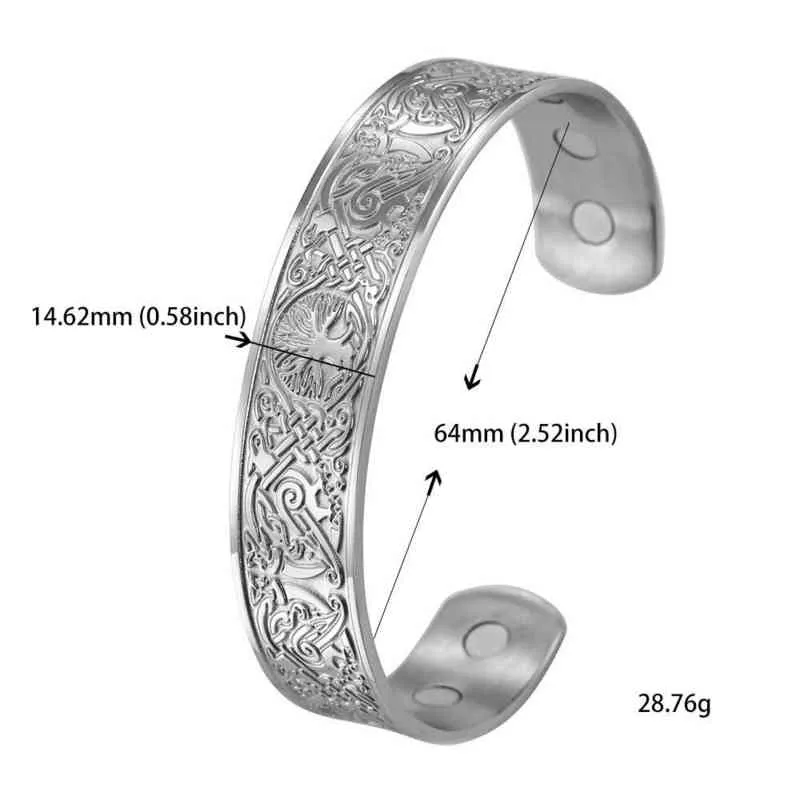 Skyrim Viking Bangle Endlos Love Buttons Tree of Life Birds Edelstol Manschett Magnéitesch Therapie Bracelet Männer Fraen_voghion.com