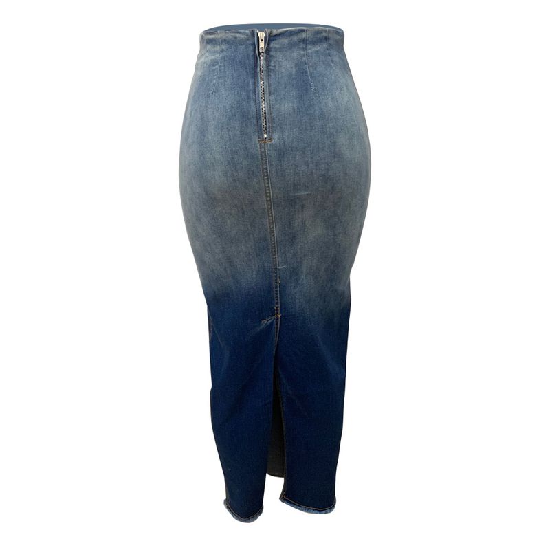 Damenbekleidung Mode Wer Schlitz Fransen Jeansrock_voghion.com