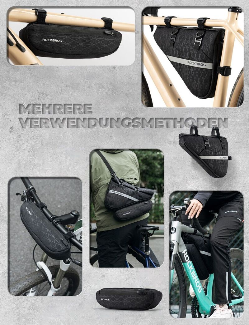 ROCKBROS Geantă pentru ghidon și cadru de bicicletă, 1,3 l + 0,7 l, 2 în 1, geantă pentru biciclete de șosea_voghion.com