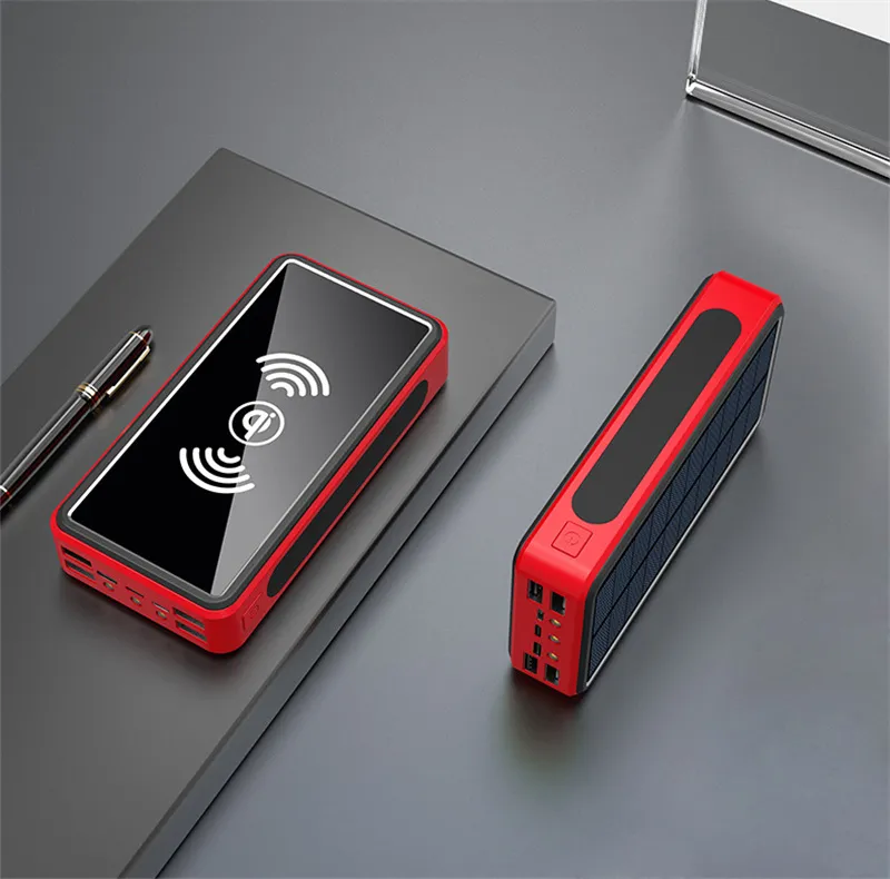 Banco de energía solar inalámbrico de 80000 mAh, portátil, de carga rápida, con 4 puertos USB y LED._voghion.com