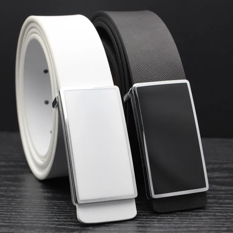Stylish white black leather strap man Korean edition, trendy youth simple and smooth casual belt male, free shipping._voghion.com